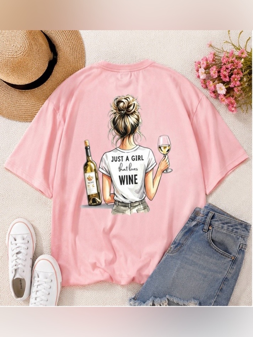 Pink Women's Graphic Tee - "Just a Girl That Loves Wine" 🍷💗